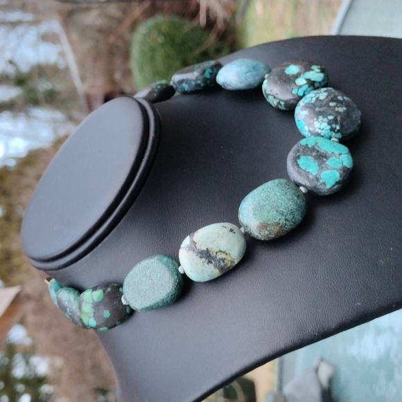 VINTAGE Kenneth Jay Lane Turquoise Nugget Chunky Gemstone Necklace - Picture 2 of 12